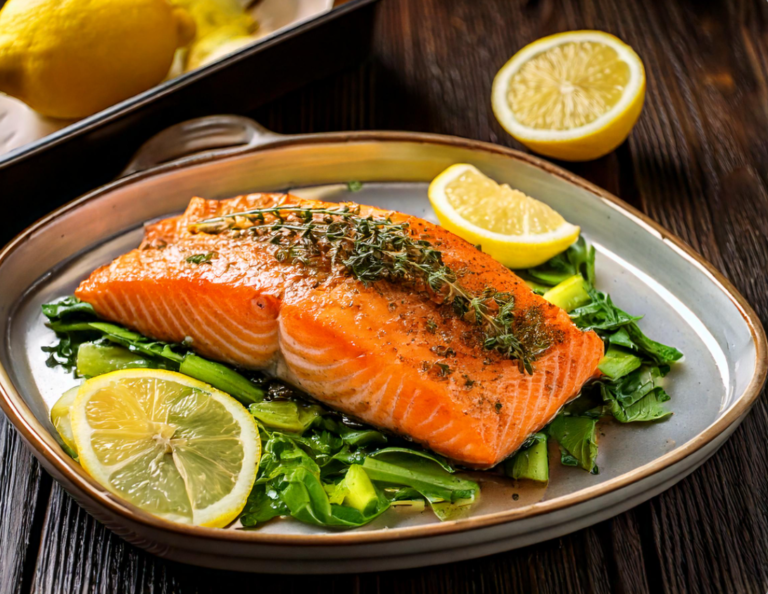 Lemon and Herb Baked Salmon on plate