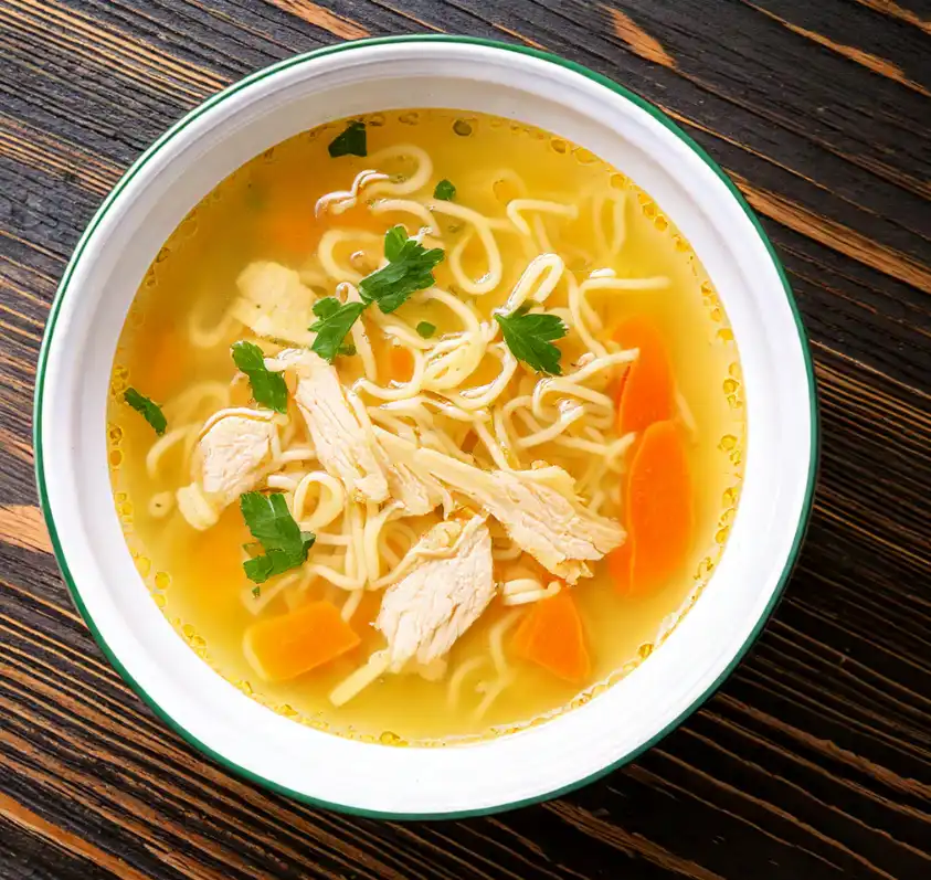 Chicken noodle soup in a bowl