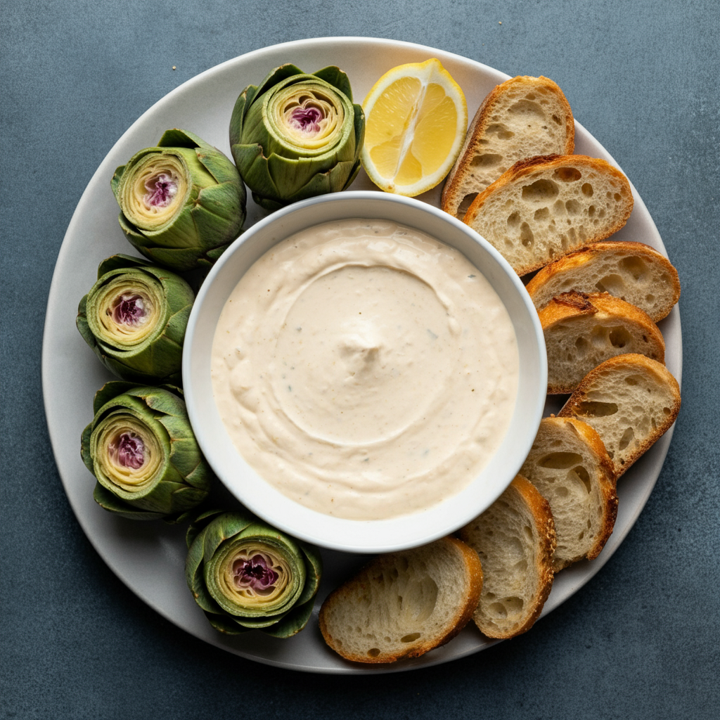 Artichoke Dipping Sauce on plate