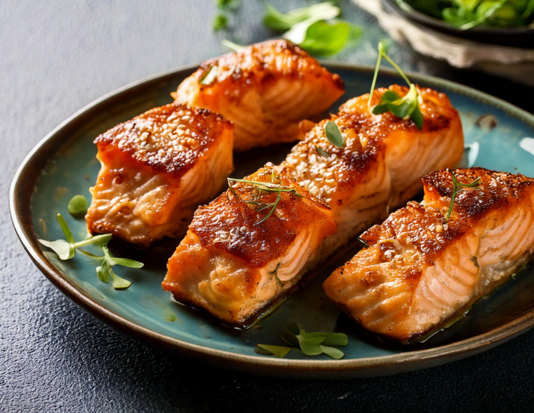 Blackened Baked Salmon Bites on plate