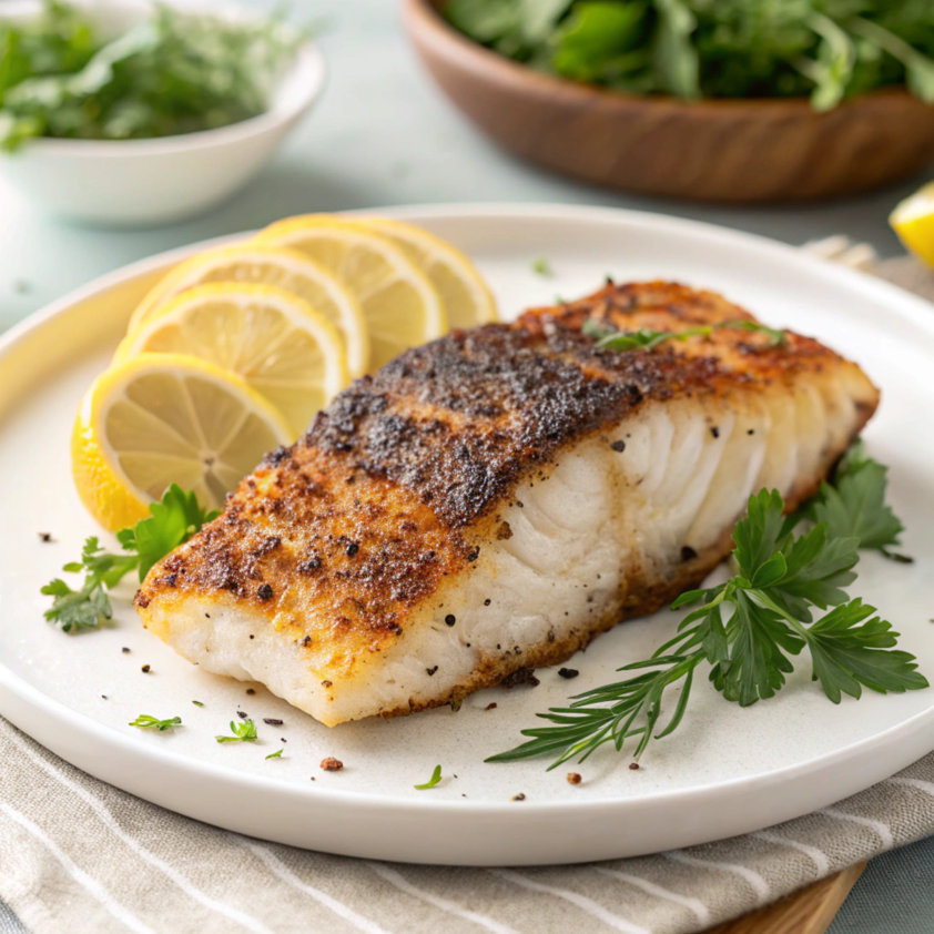 Blackened Cod on a plate