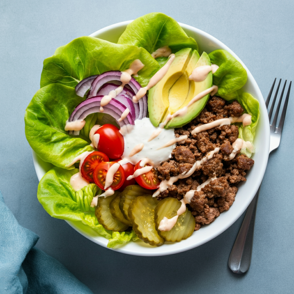 Burger Bowl with avocado