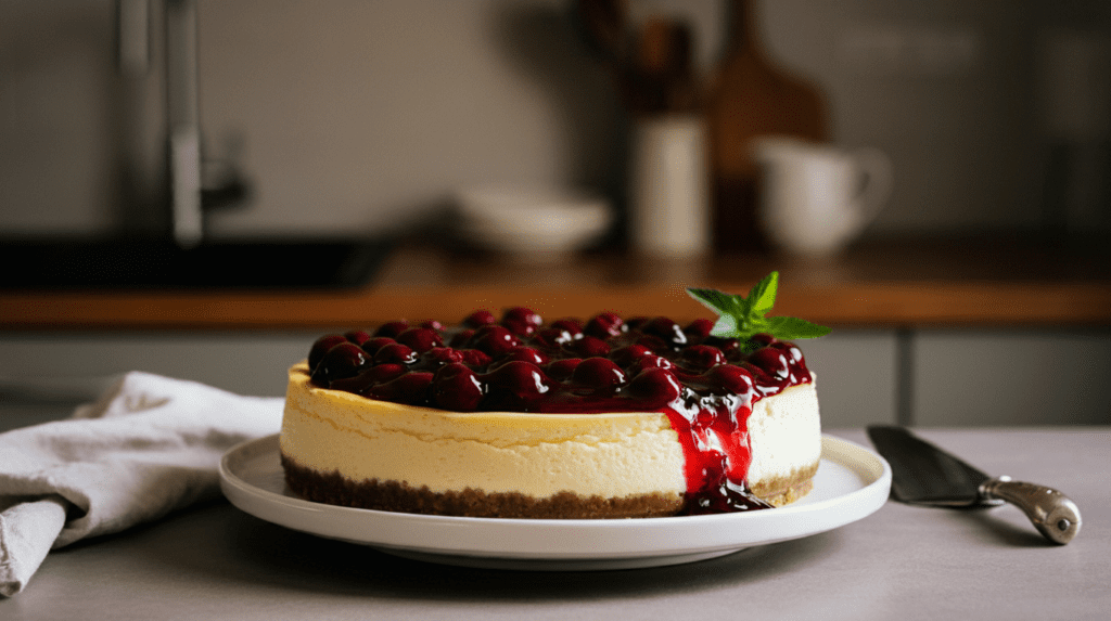 Cherry Cheesecake Recipe on plate