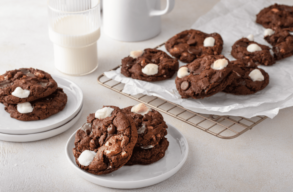 Chocolate Marshmallow Cookies with milk