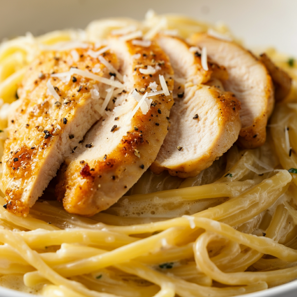 Garlic Parmesan Chicken Pasta close up