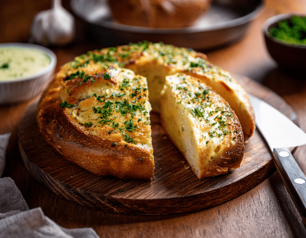 Greek Yogurt Garlic Bread round