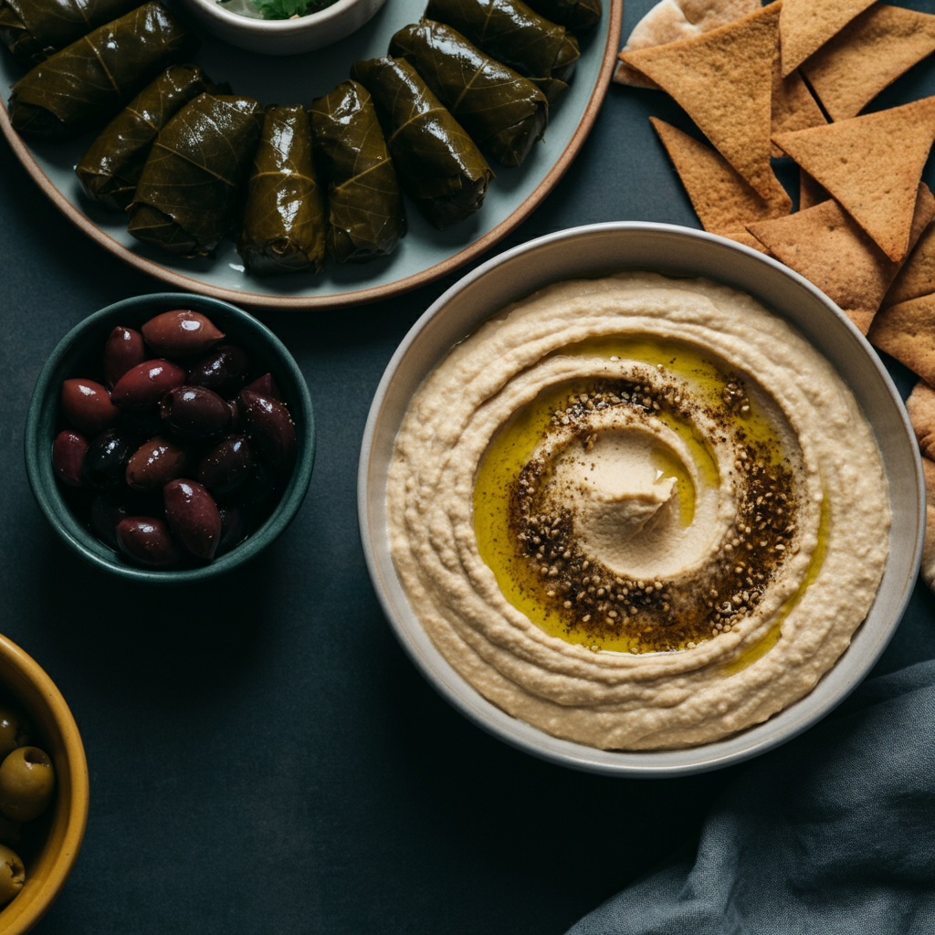 Hummus in a bowl on table