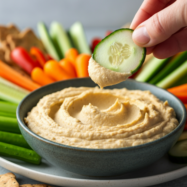 Hummus in a bowl with veggies