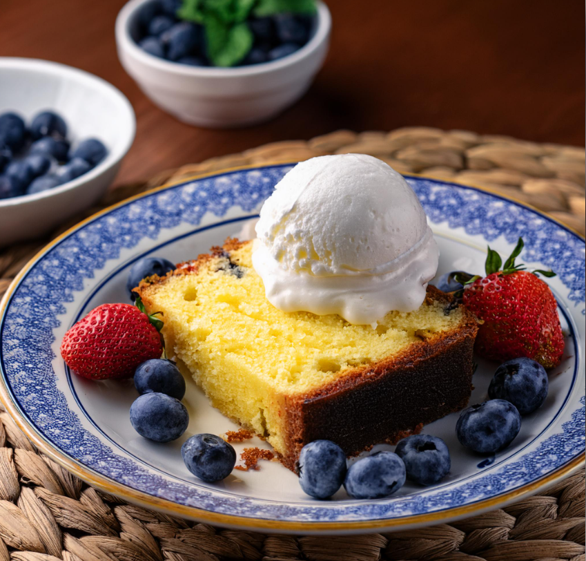 Lemon Blueberry Pound Cake with ice cream