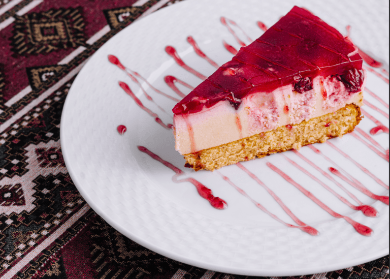 No-Bake Cherry Cheesecake slice on plate