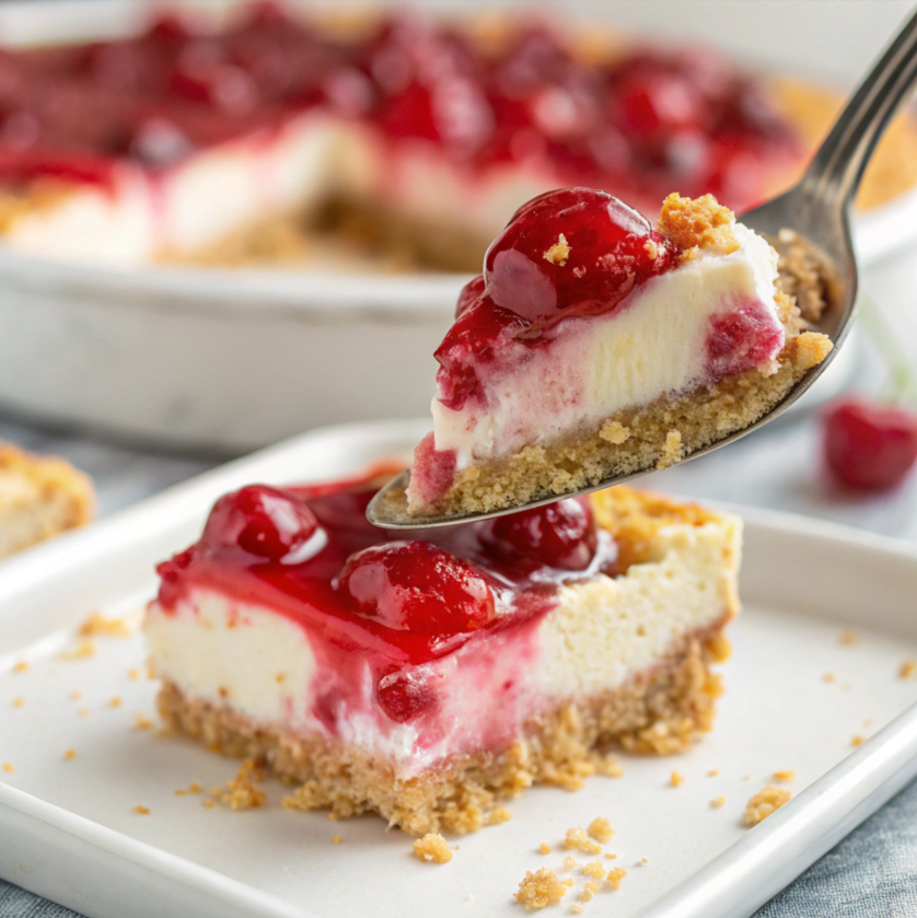 No-Bake Cherry Cheesecake slice