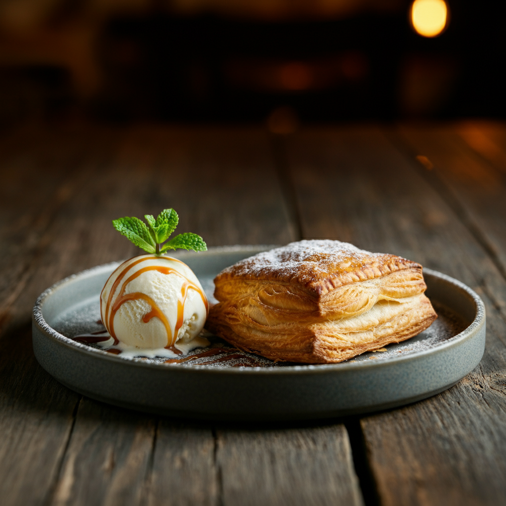 Nutella Puff Pastry served with ice cream