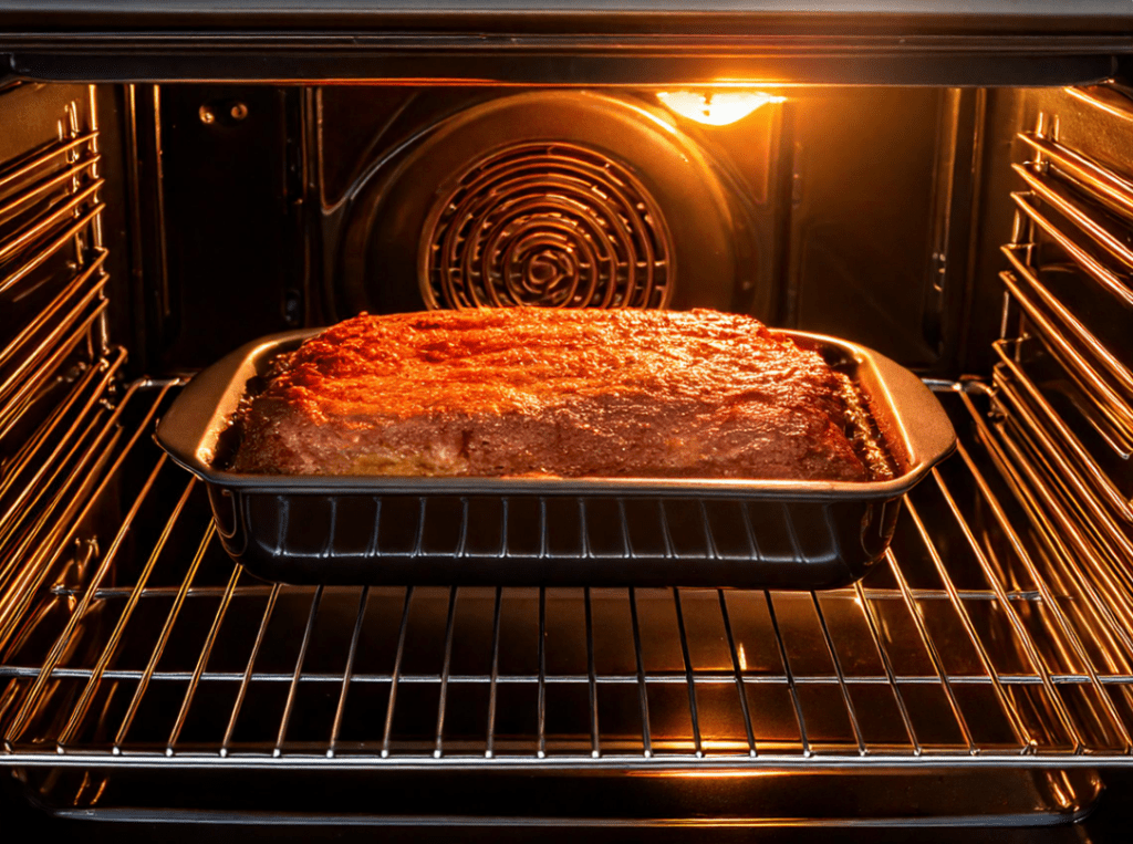 Old fashioned meatloaf recipe in oven