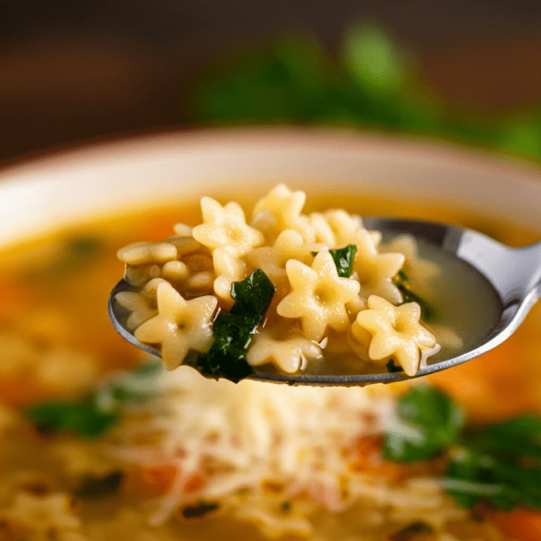 Pastina soup close up