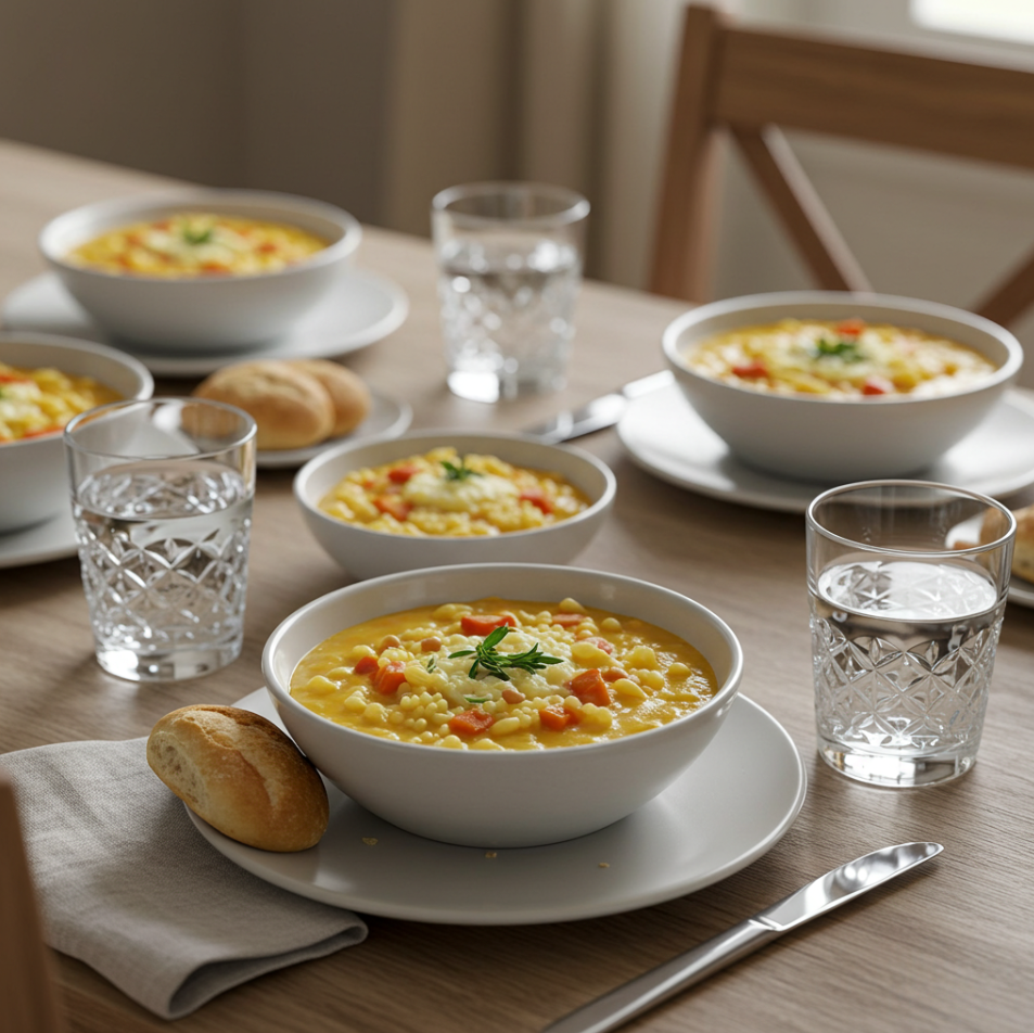 Pastina soup on table