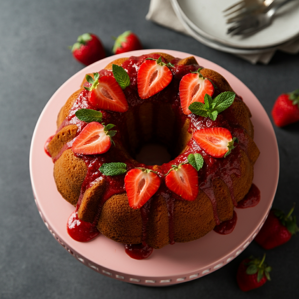 Strawberry Bundt Cake top view