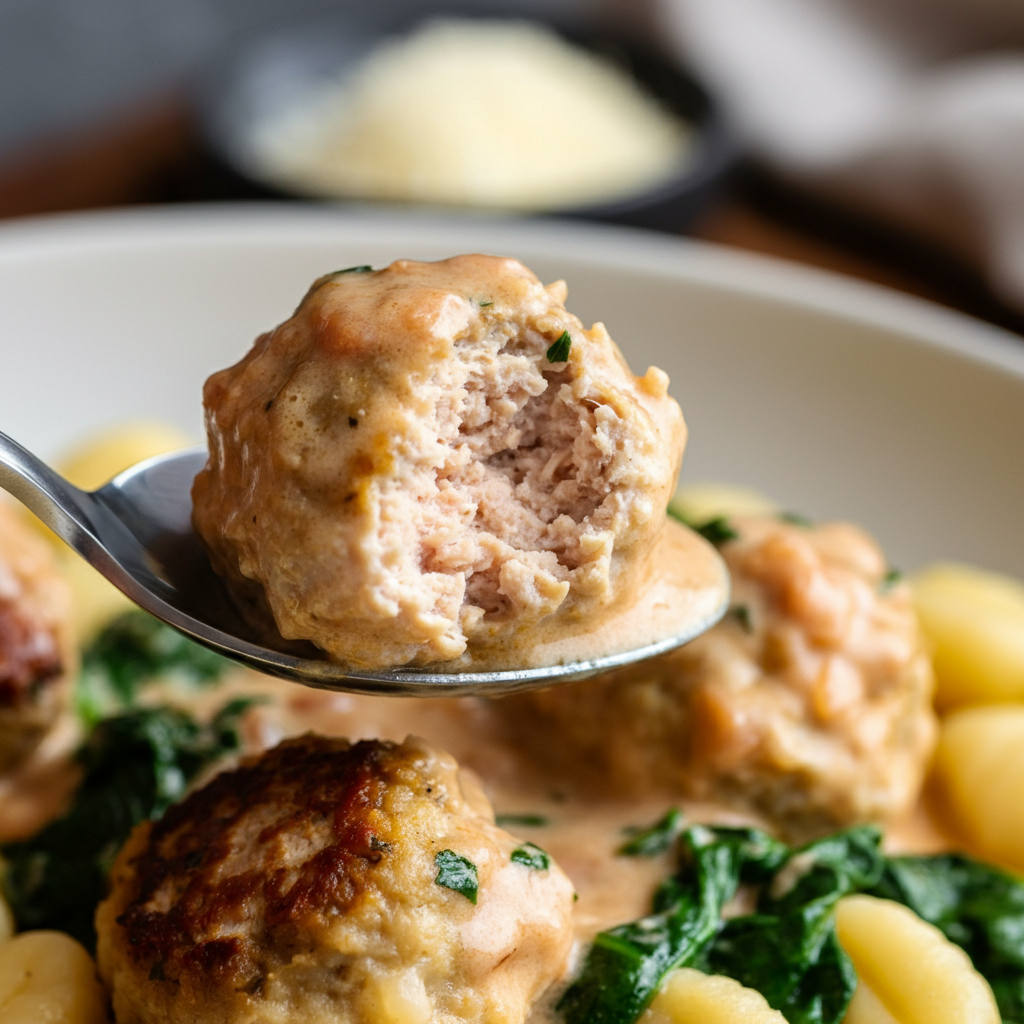 Tuscan Chicken Meatballs spoon