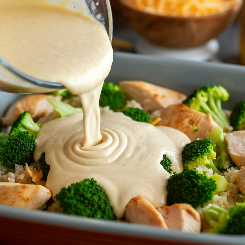 chicken-broccoli-rice-casserole adding mix