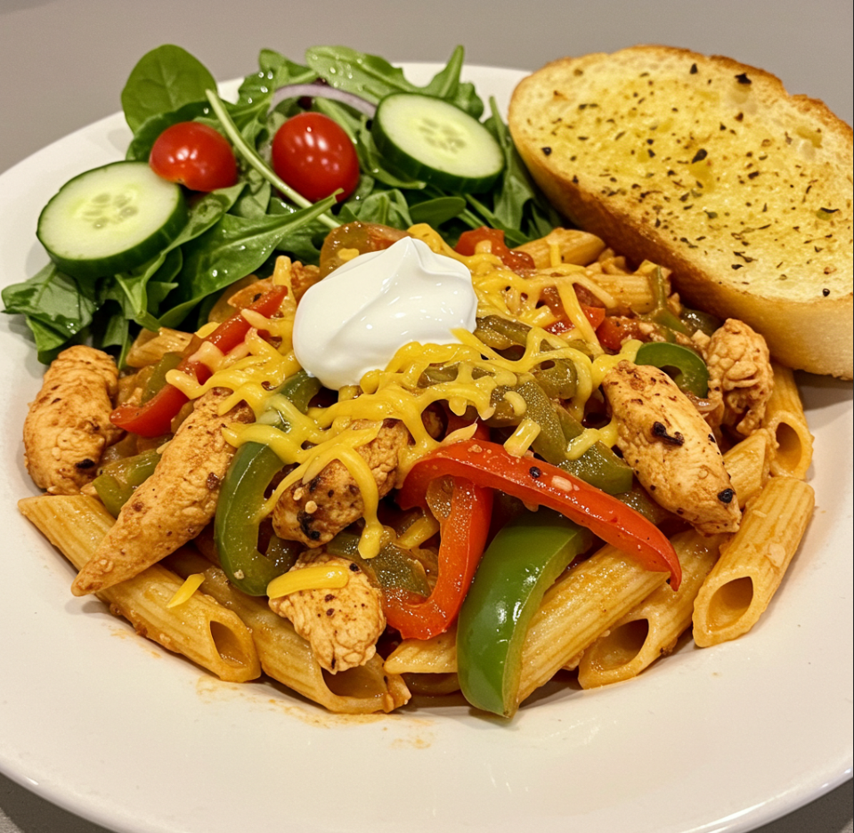 chicken fajita pasta plate