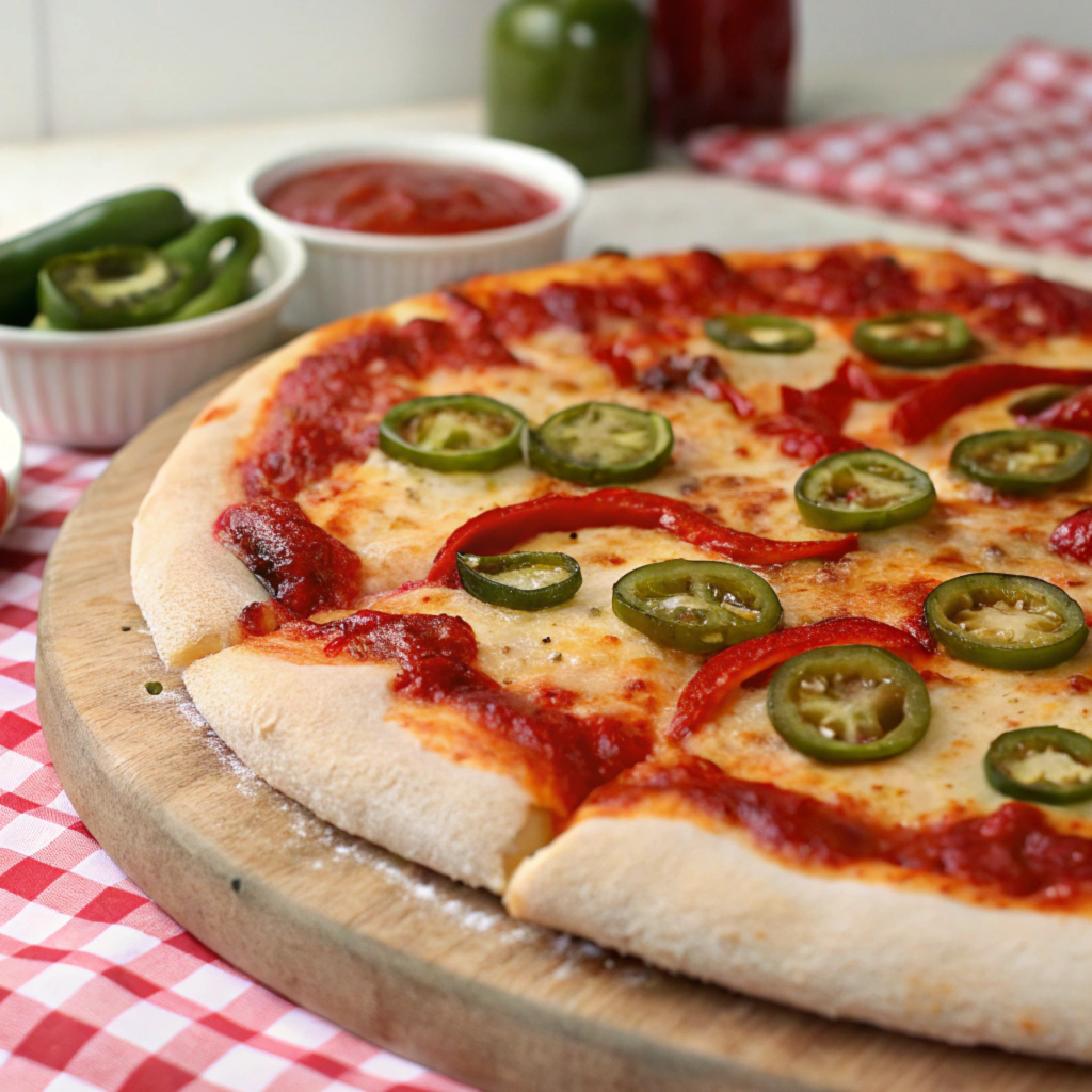 jalapeno pizza on cutting board 2