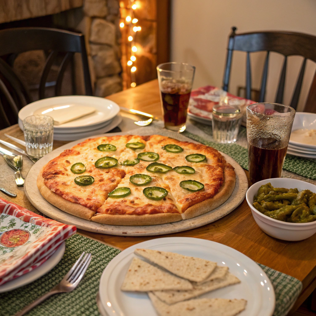 jalapeno pizza on dinning table