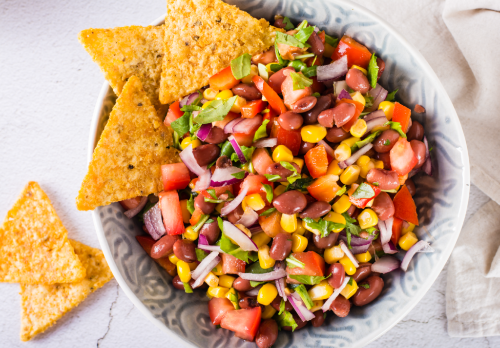 mexican-vegetable-salad-cowboy-caviar-and-nachos