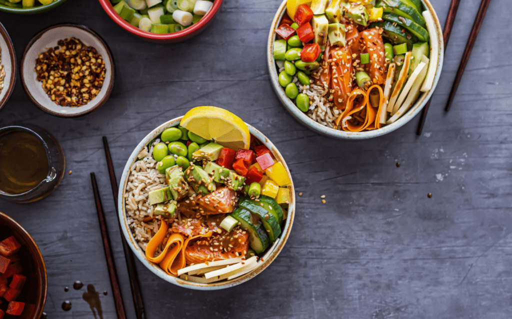 salmon-poke-bowl-flat-lay-photography