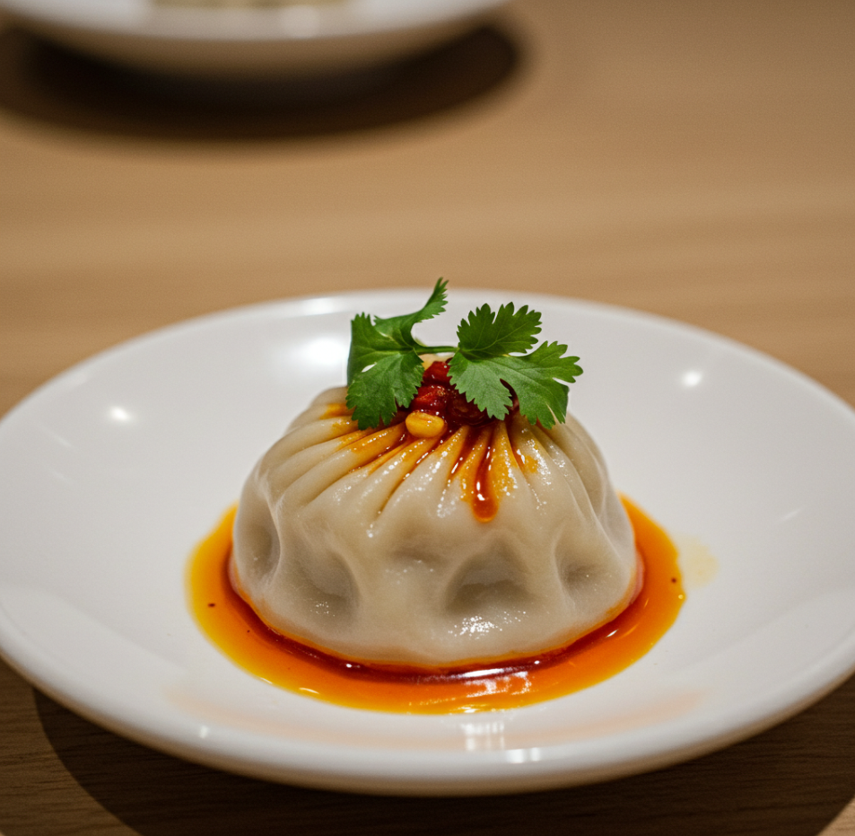 single Mila Soup Dumpling on a plate