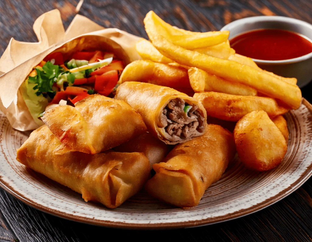 steak and cheese egg rolls​ w salad