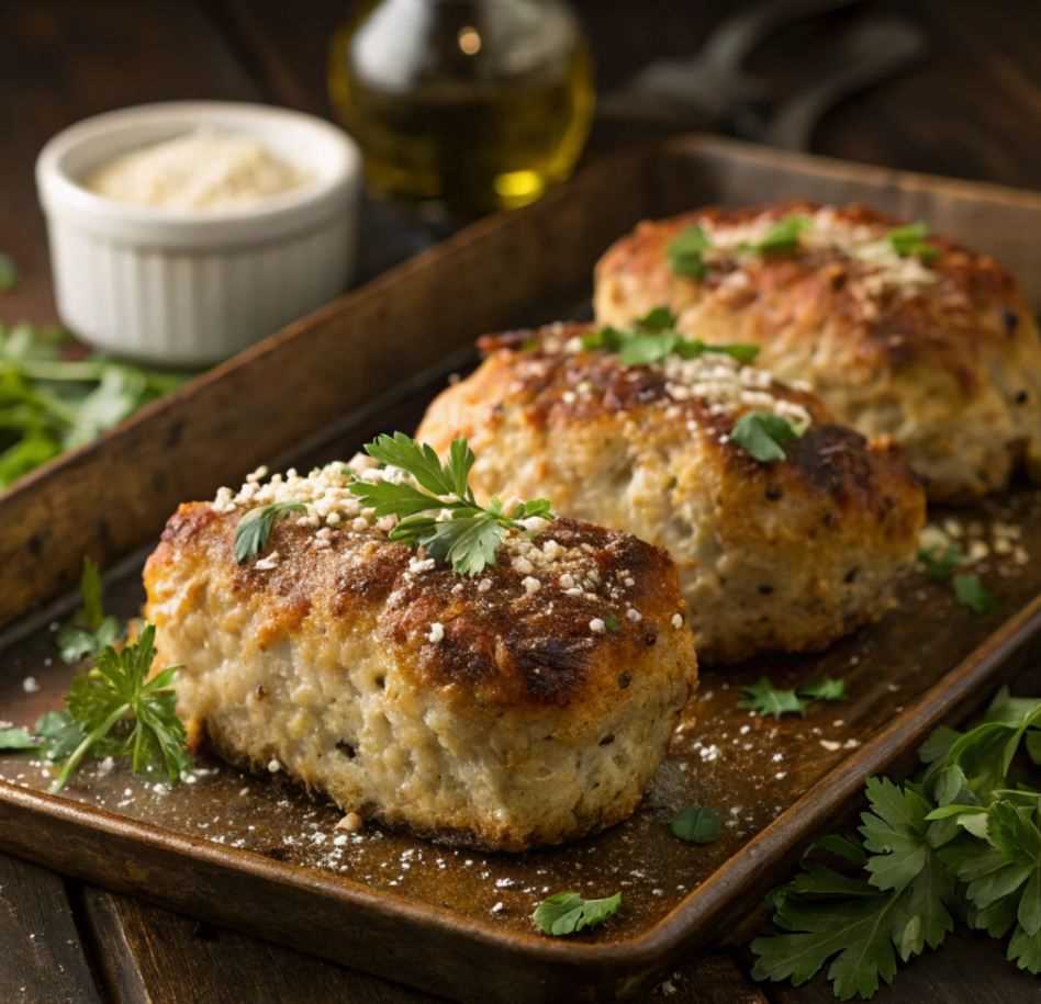 freshly baked Garlic Parmesan Chicken Meatloaves