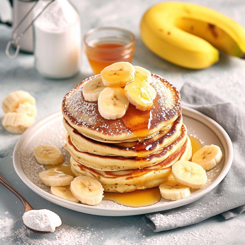 delicious stack of fluffy banana pancakes