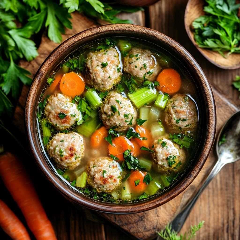 Chicken Meatball Soup in a bowl